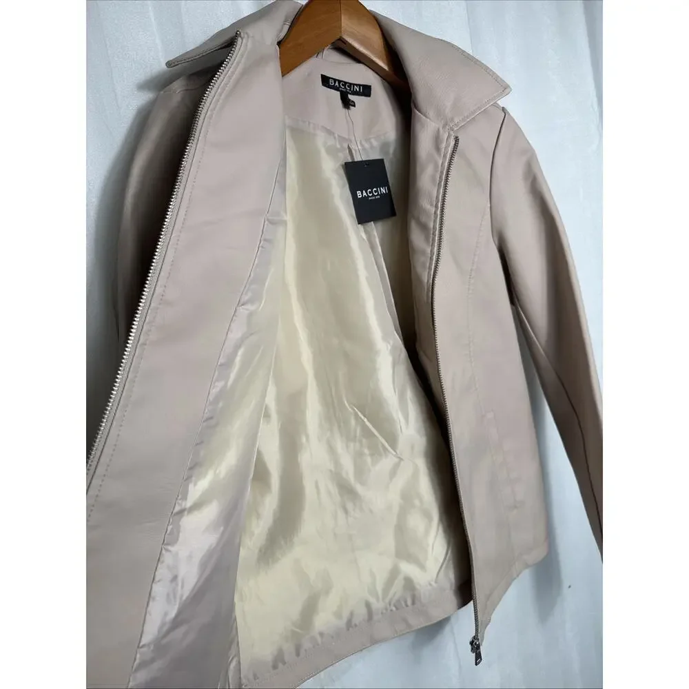 Baccini Faux Leather Jacket Women’s Small Feminine Fit Cream Off White Beige NWT - Picture 4 of 9